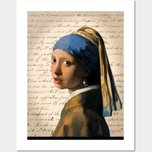 Pearl Earring Painting on Antique Letter Collage Famous Painting Series Posters and Art